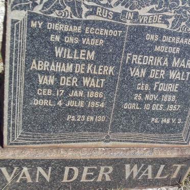WALT Willem Abraham de Klerk, van der 1886-1954 &amp; Fredrika Maria FOURIE 1888-1957