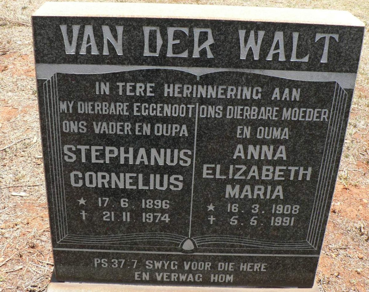 WALT Stephanus Cornelius, van der 1896-1974 &amp; Anna Elizabeth Maria 1908-1991