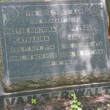 WALT Petrus Jacobus, van der 1872-1942 &amp; Hester Hendrina Catharina 1874-1959