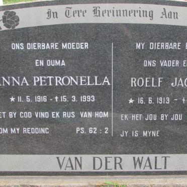 WALT Roelf Jacobus, van der 1913-1970 &amp; Anna Petronella 1916-1993