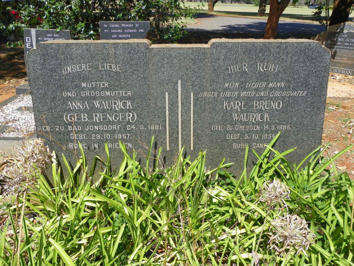 WAURICK Karl Bruno 1885-1954 &amp; Anna RENGER 1881-1957