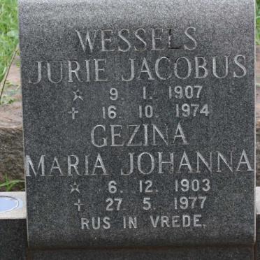 WESSELS Jurie Jacobus 1907-1974 &amp; Gezina Maria Johanna 1903-1977