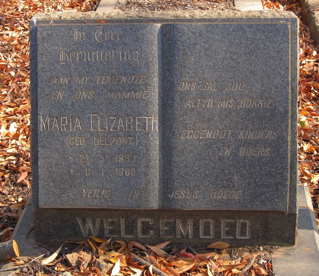 WELGEMOED Maria Elizabeth nee DELPORT 1933-1960