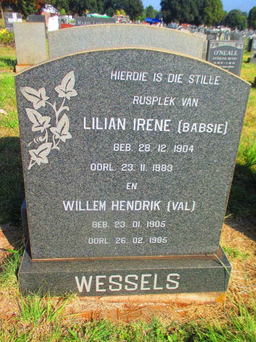 WESSELS Willem Hendrik 1905-1985 &amp; Lilian Irene 1904-1983