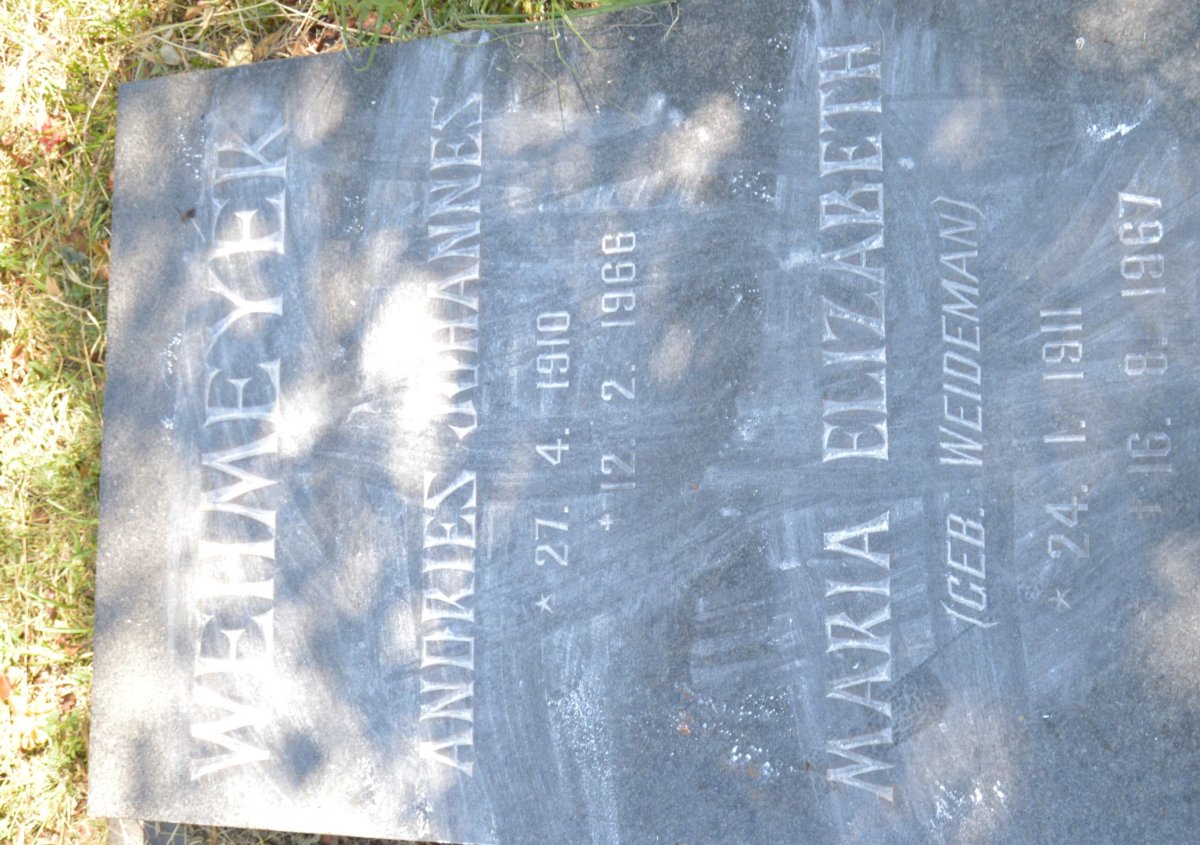 WEHMEYER Andries Johannes 1910-1966 &amp; Maria Elizabeth WEIDEMAN 1911-1967