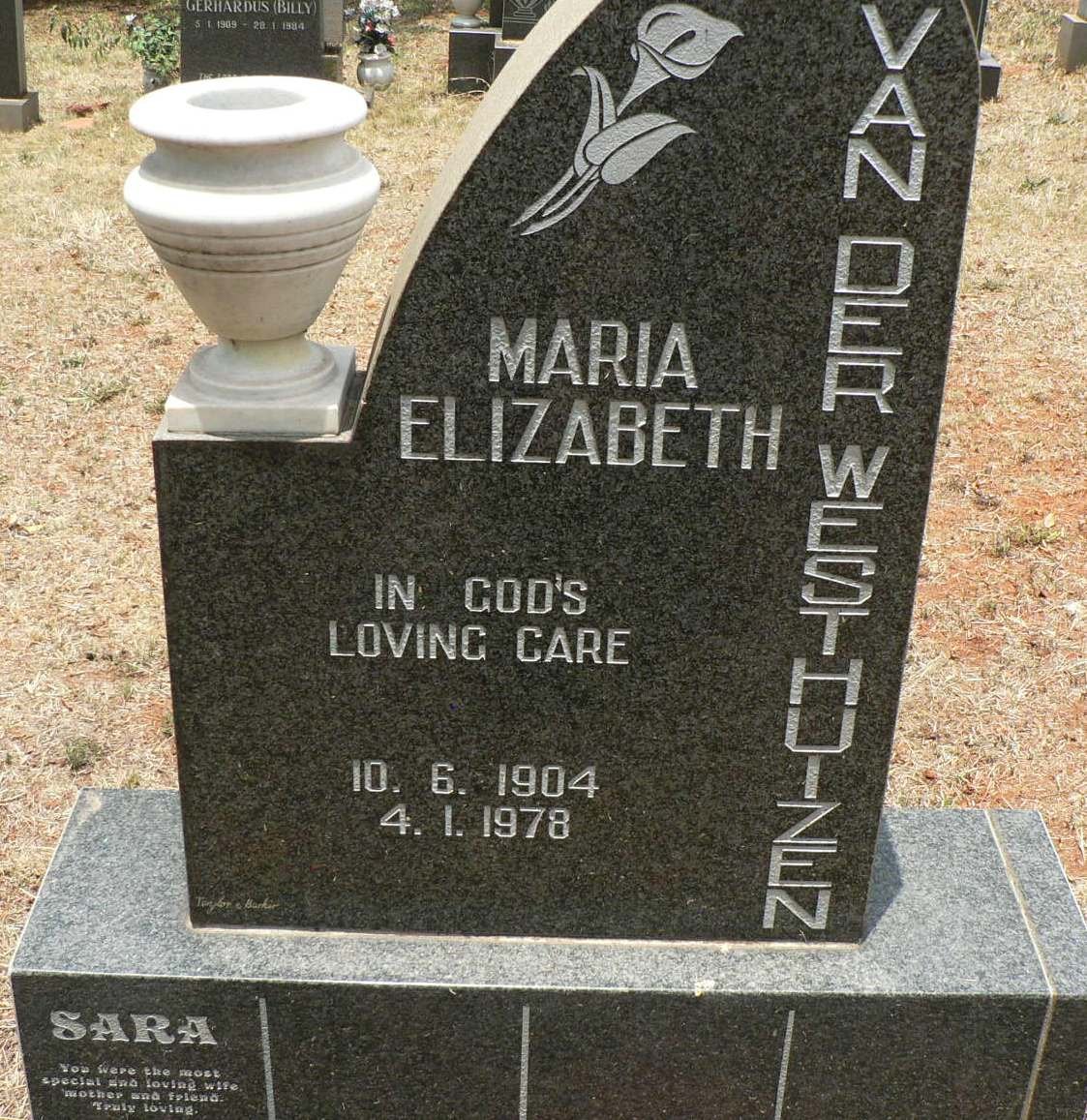WESTHUIZEN Maria Elizabeth, van der 1904-1978