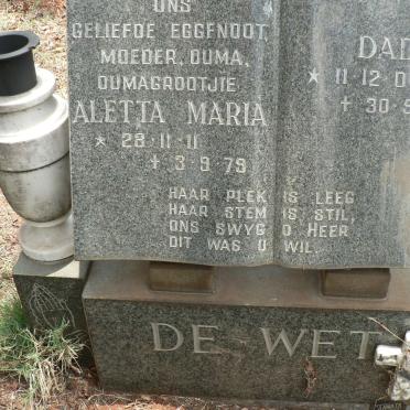 WET Dad, de 1905-1989 &amp; Aletta Maria 1911-1979