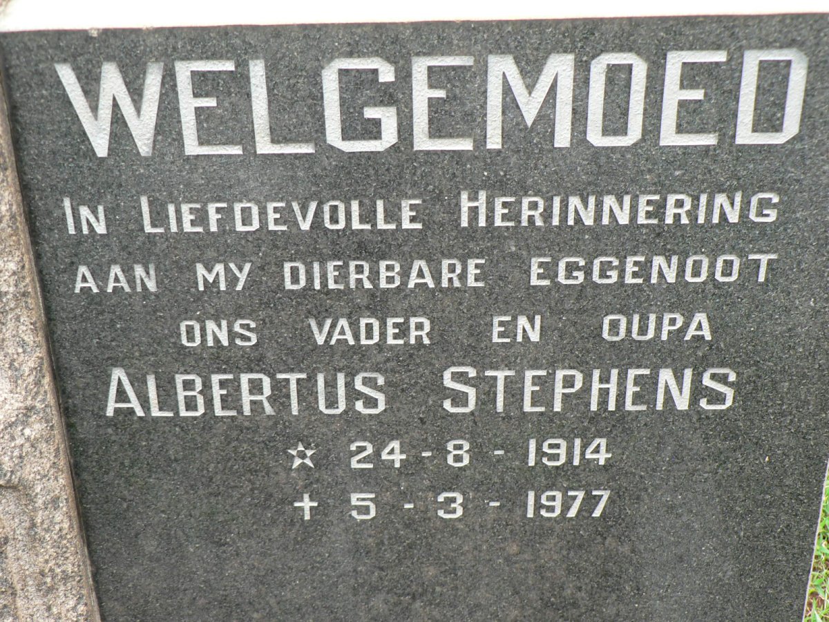 WELGEMOED Albertus Stephens 1914-1977