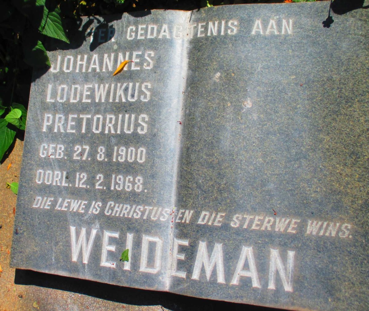 WEIDEMAN Johannes Lodewikus Pretorius 1900-1968