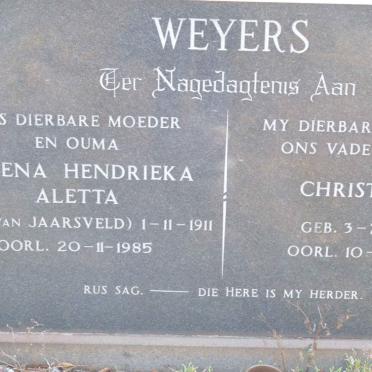 WEYERS Christoffel 1905-1978 &amp; Helena Hendrieka Aletta VAN JAARSVELD 1911-1985