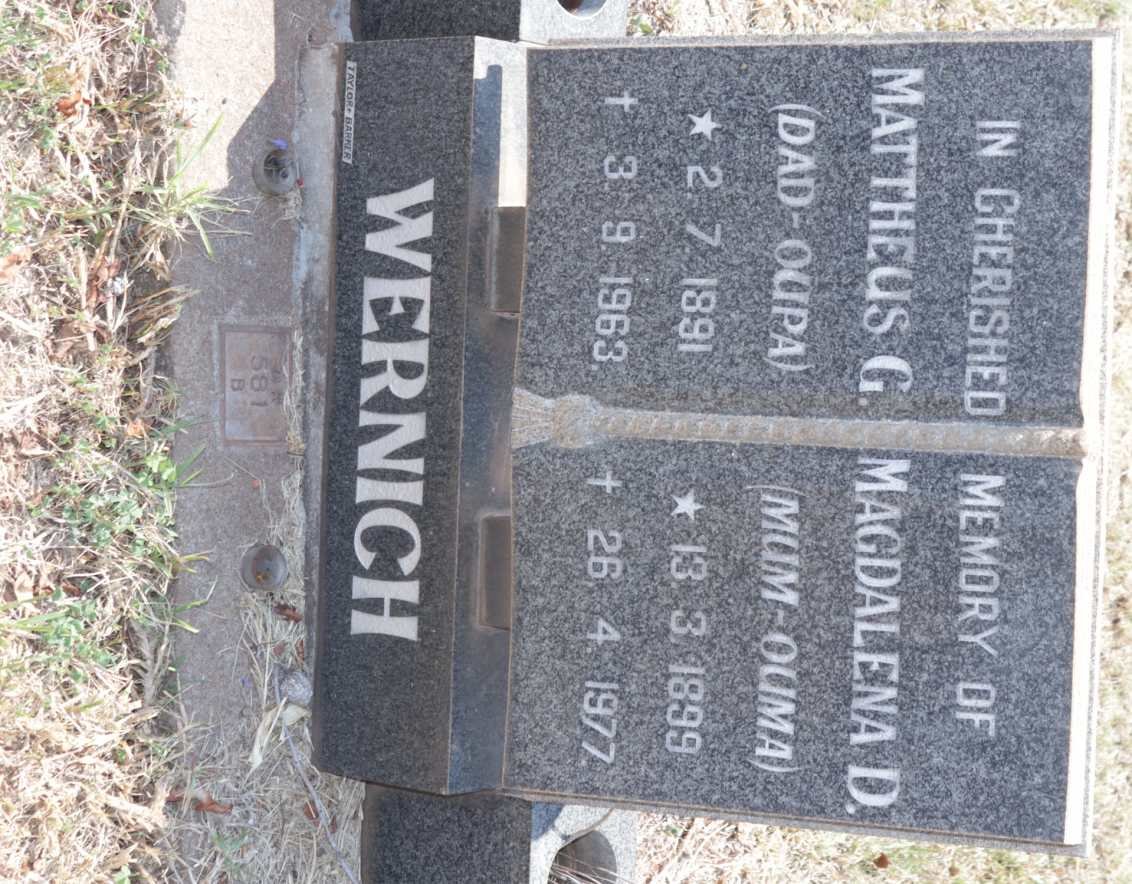 WERNICH Mattheus G. 1891-1963 &amp; Magdalena D. 1899-1977