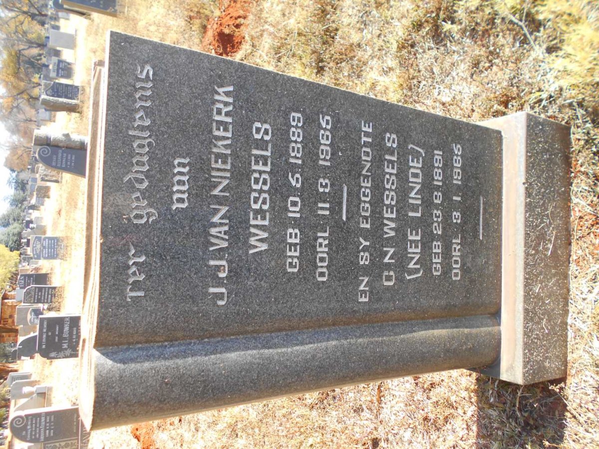 WESSELS J.J. Van Niekerk 1889-1965 &amp; C.N. LINDE 1891-1965