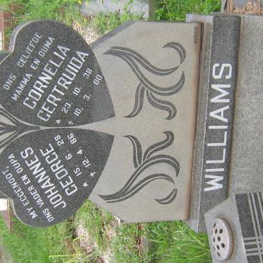 WILLIAMS Johannes George 1928-1986 &amp; Cornelia Gertruida 1938-2000