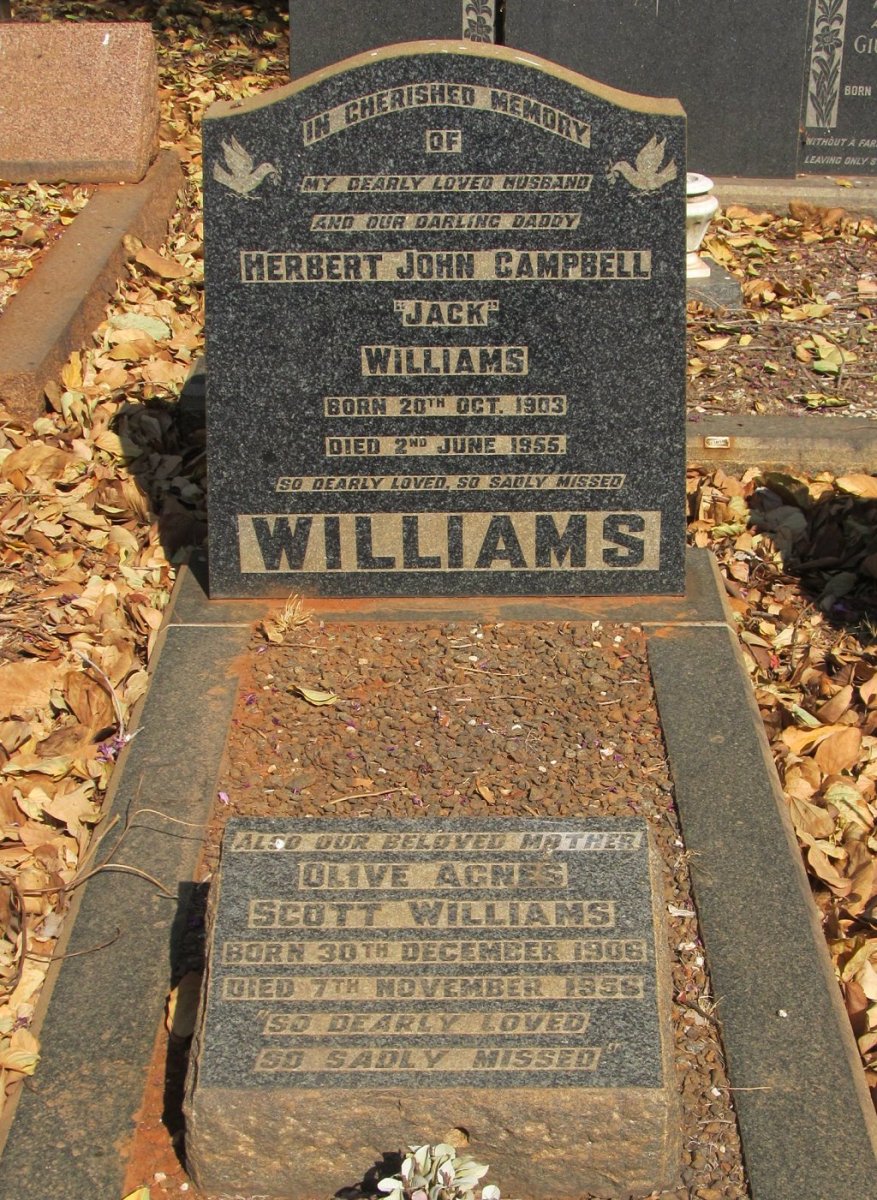 WILLIAMS Herbert John Campbell 1906-1955 &amp; Olive Agnes Scott 1906-1955