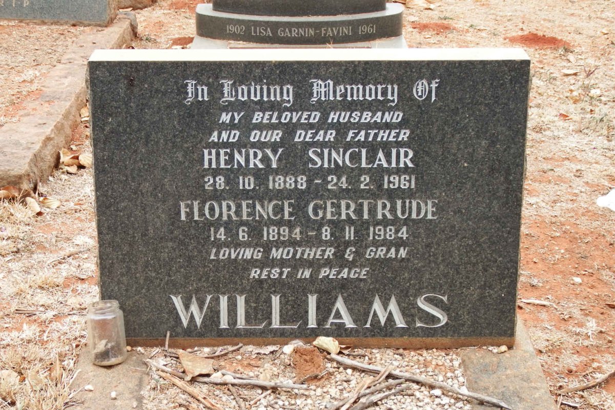 WILLIAMS Henry Sinclair 1888-1961 &amp; Florence Gertrude 1894-1984