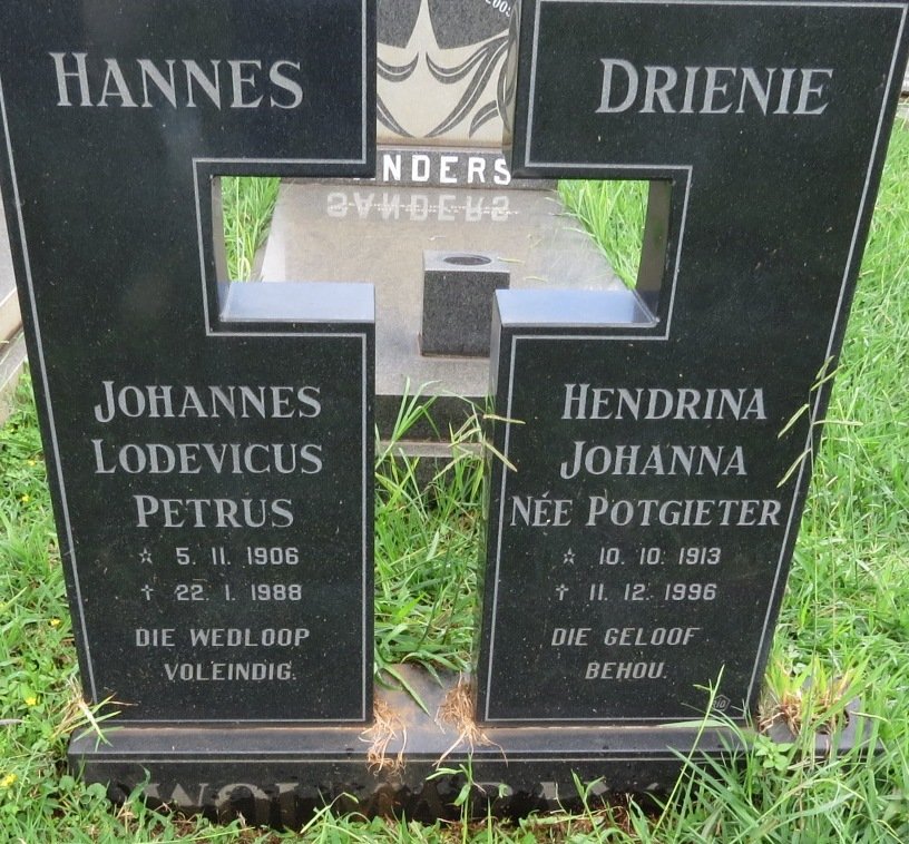 WOLMARANS Johannes Lodevicus Petrus 1906-1988 &amp; Hendrina Johanna POTGIETER 1913-1996