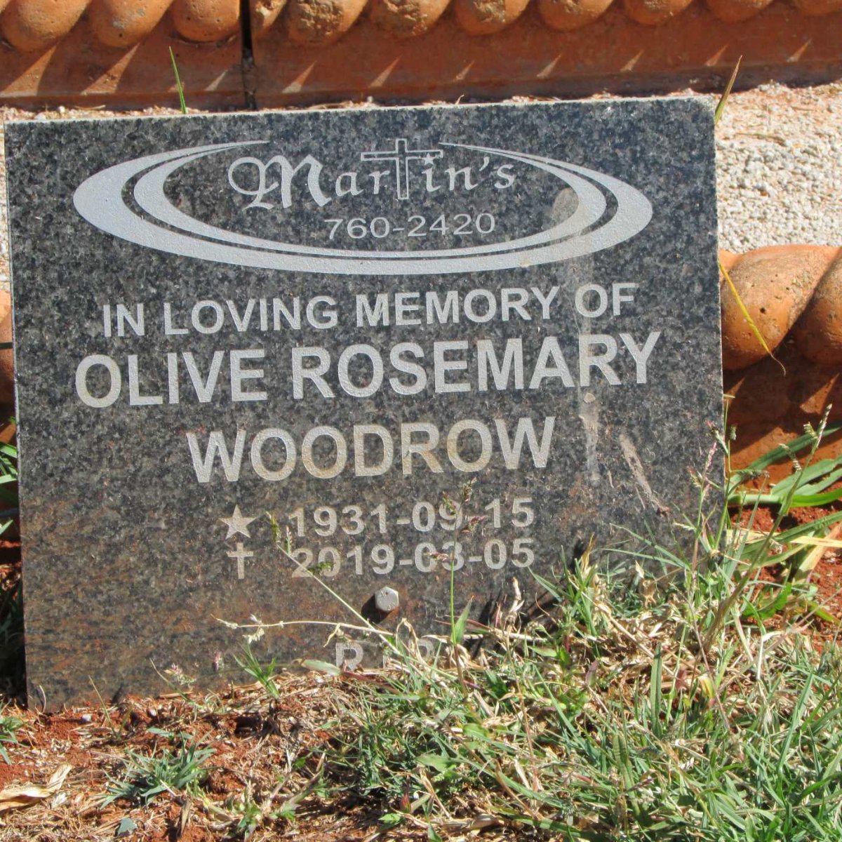 WOODROW Olive Rosemary 1931-2019