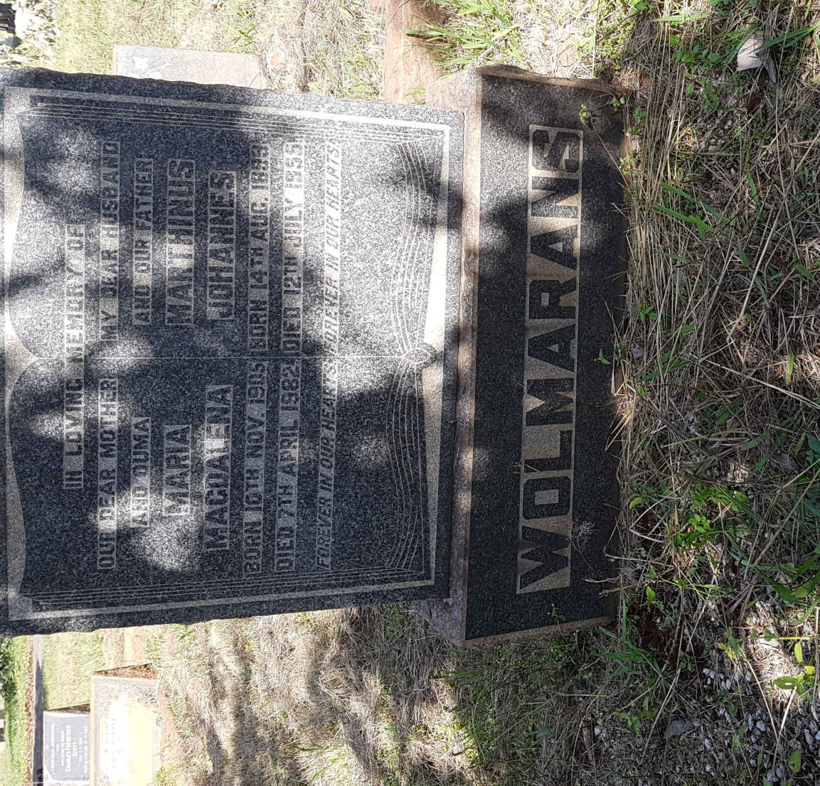 WOLMARANS Marthinus Johannes 1899-1955 &amp; Maria Magdalena 1905-1982