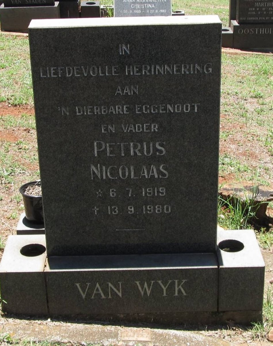 WYK Petrus Nicolaas, van 1919-1980