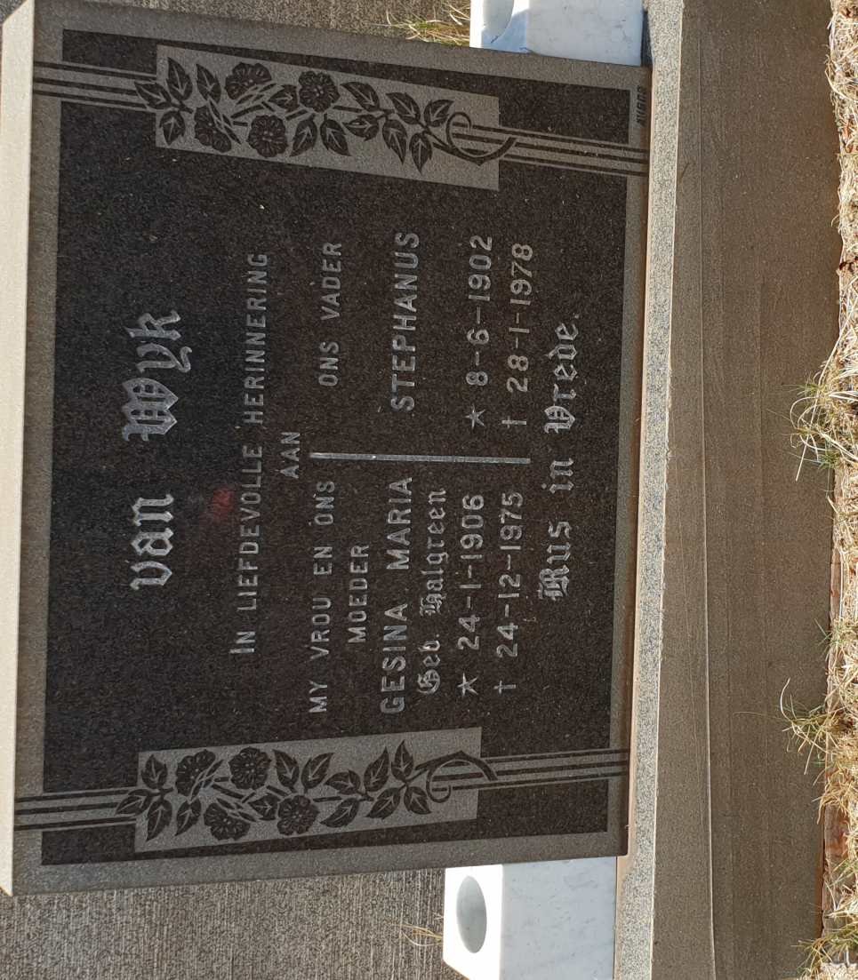 WYK Stephanus, van 1902-1978 &amp; Gesina Maria HALGREEN 1906-1975