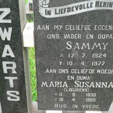 ZWARTS Sammy 1924-1977 &amp; Maria Susanna LOURENS 1930-1980