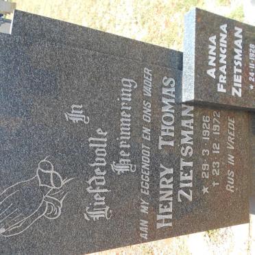 ZIETSMAN Henry Thomas 1926-1972 &amp; Anna Francina 1928-2015