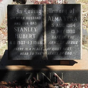 ZINN Stanley Hubert 1907-1966 &amp; Alma Vera 1904-1980