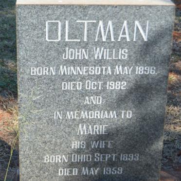 OLTMAN John Willis 1896-1982 &amp; Marie 1893-1959