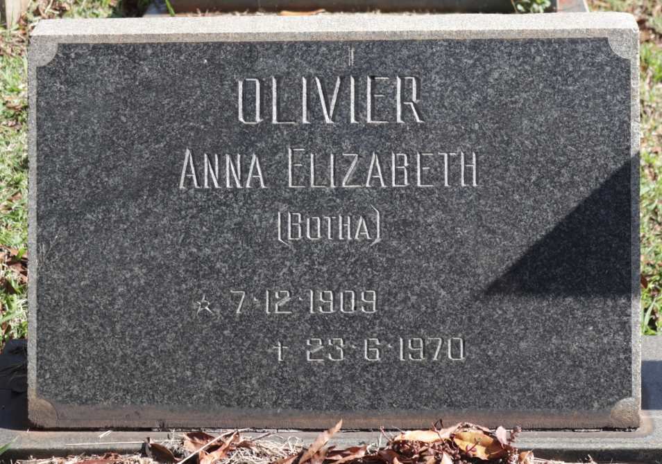 OLIVIER Anna Elizabeth nee BOTHA 1909-1970