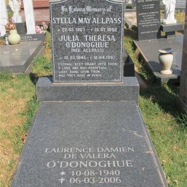 O'DONOGHUE Laurence Damien De Valera 1940-2006 &amp; Julia Theresa ALLPASS 1945-1997 :: ALLPASS Stella May 1907-1992