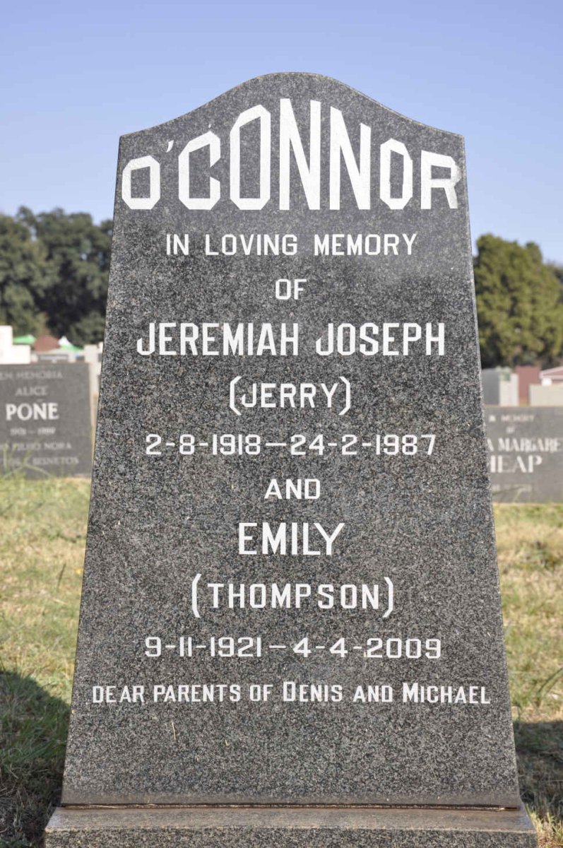 O'CONNOR Jeremiah Joseph 1918-1987 &amp; Emily THOMPSON 1921-2009