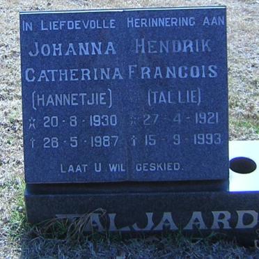TALJAARD Hendrik Francois 1921-1993 &amp; Johanna Catherina 1930-1987