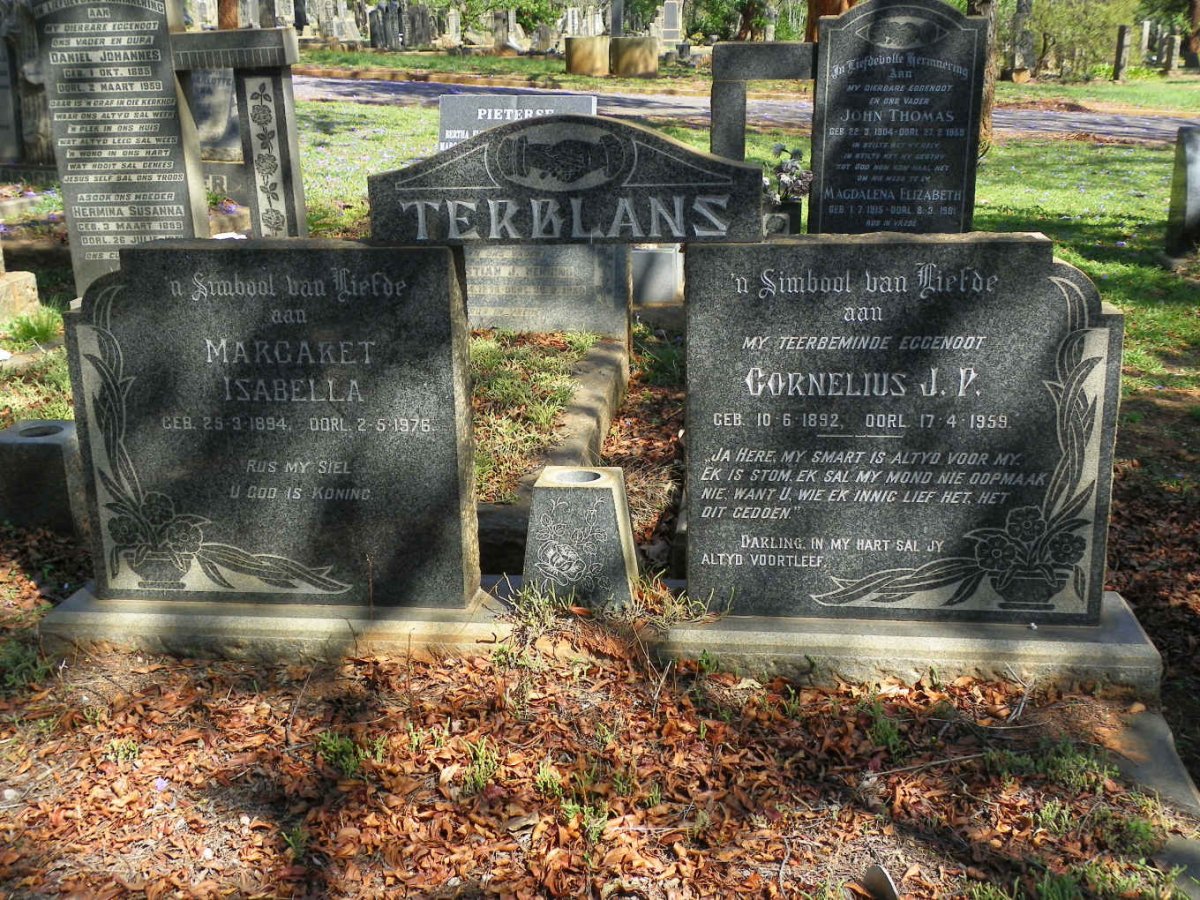 TERBLANS Cornelius J.P. 1892-1959 &amp; Margaret Isabella 1894-1976