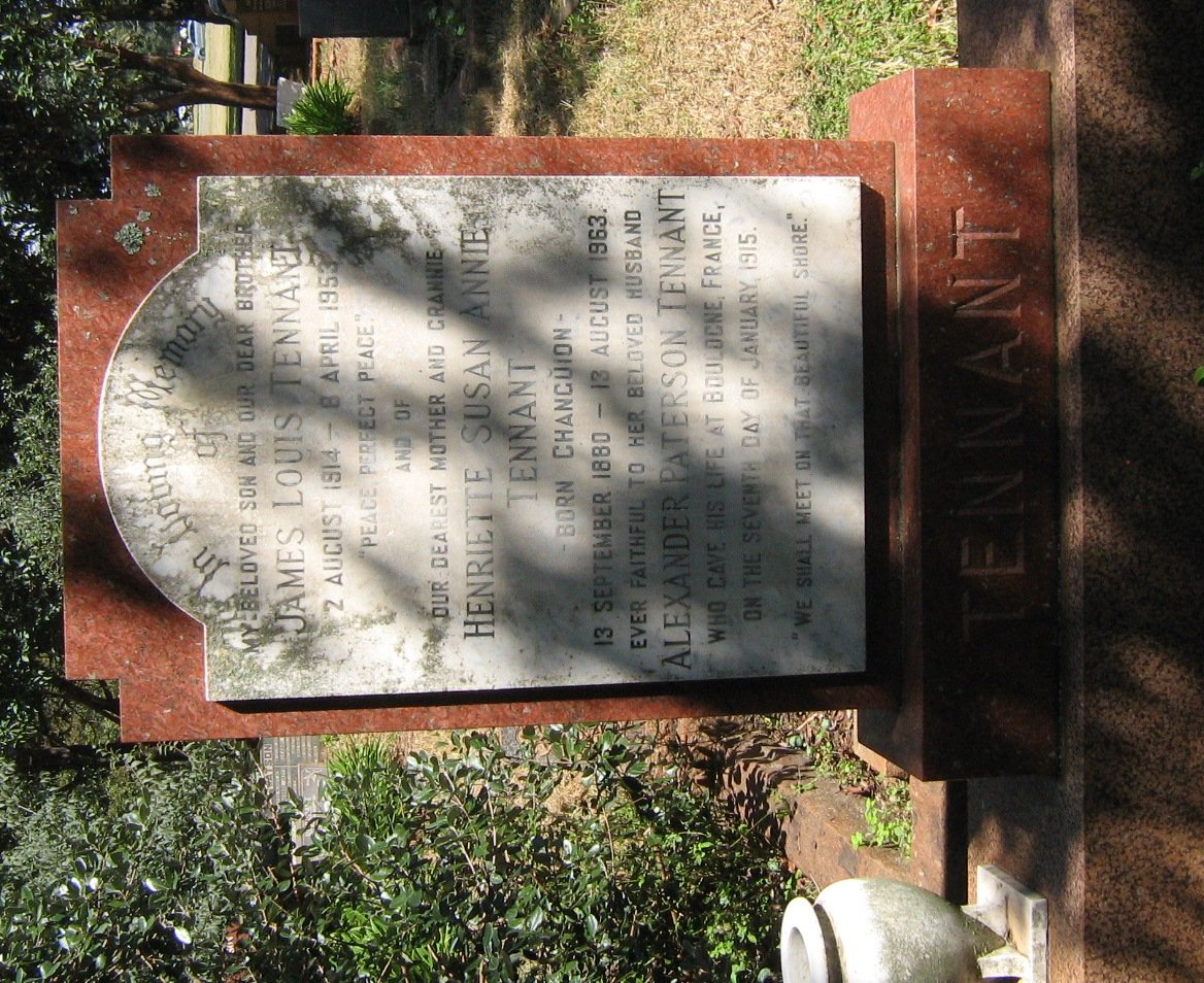 TENNANT Alexander Paterson -1915 &amp; Henriette Susan Annie CHANGUION 1880-1963 :: TENNANT James Louis 1914-1953