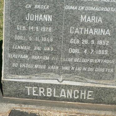 TERBLANCHE Maria Catharina 1892-1989 :: TERBLANCHE Johann 1928-1958