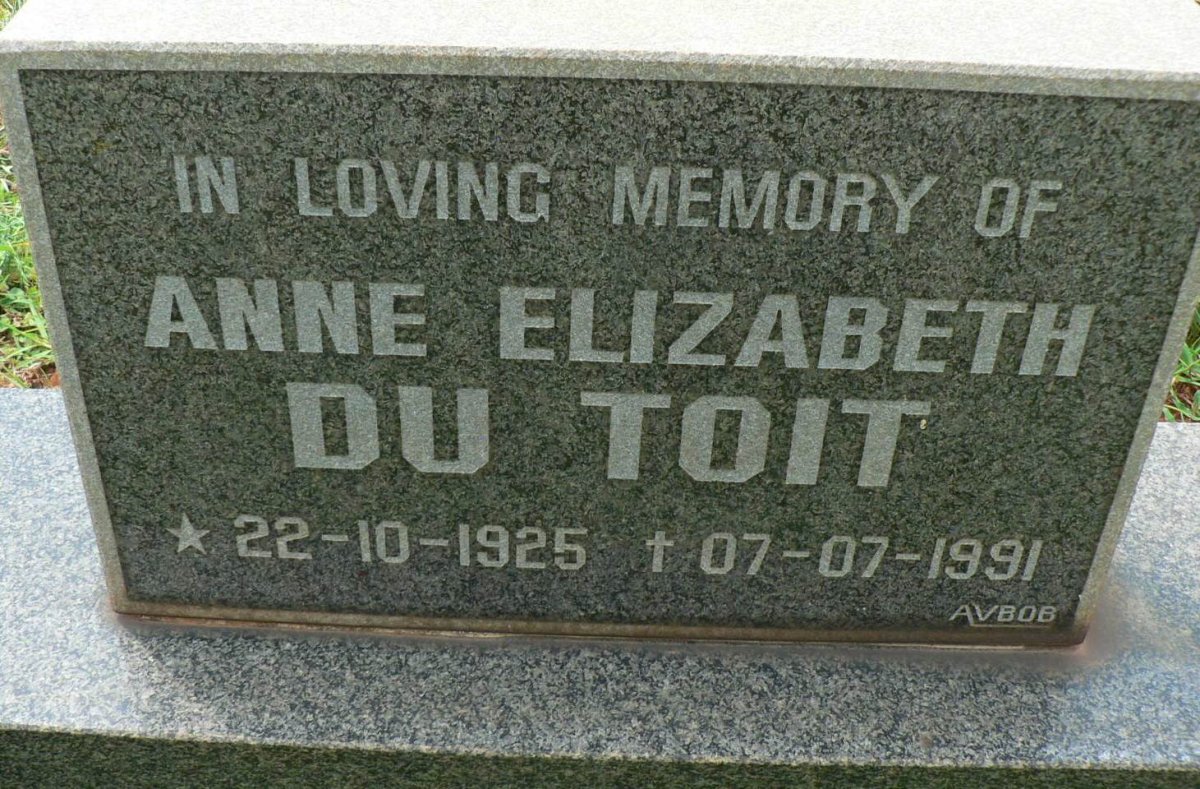 TOIT Anne Elizabeth, du 1925-1991