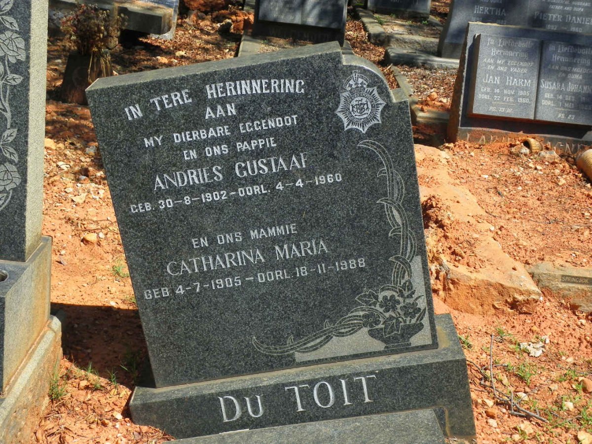TOIT Andries Gustaaf, du 1902-1960 &amp; Catharina Maria KRUGER 1905-1988