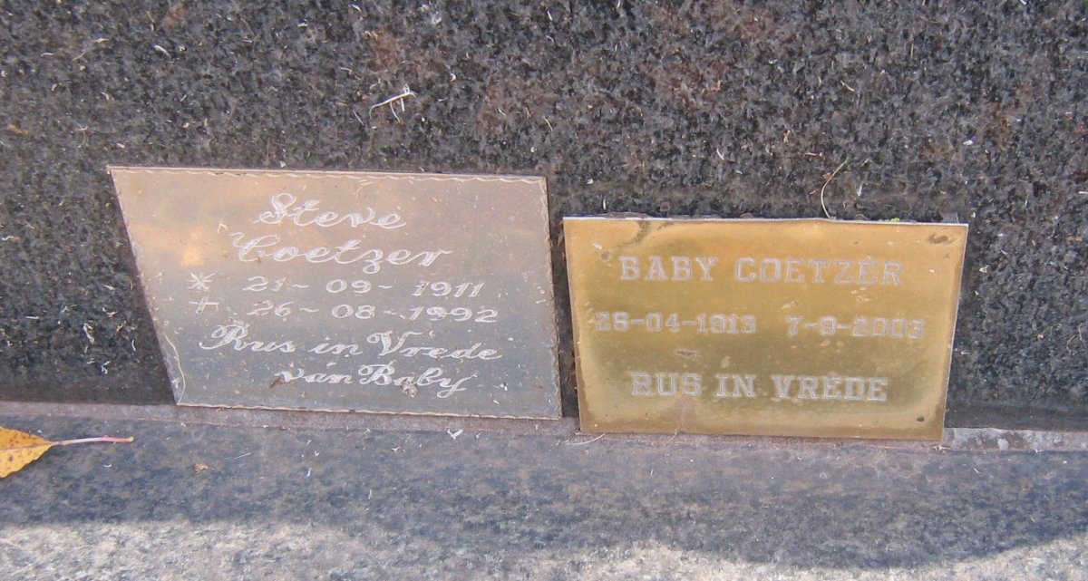 COETZER Steve 1911-1992 &amp; Baby 1913-2003