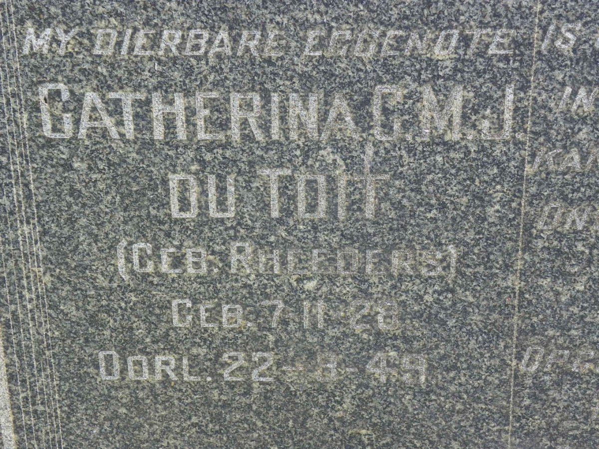 TOIT Catherina G.M.J., du nee RHEEDERS 1928-1949