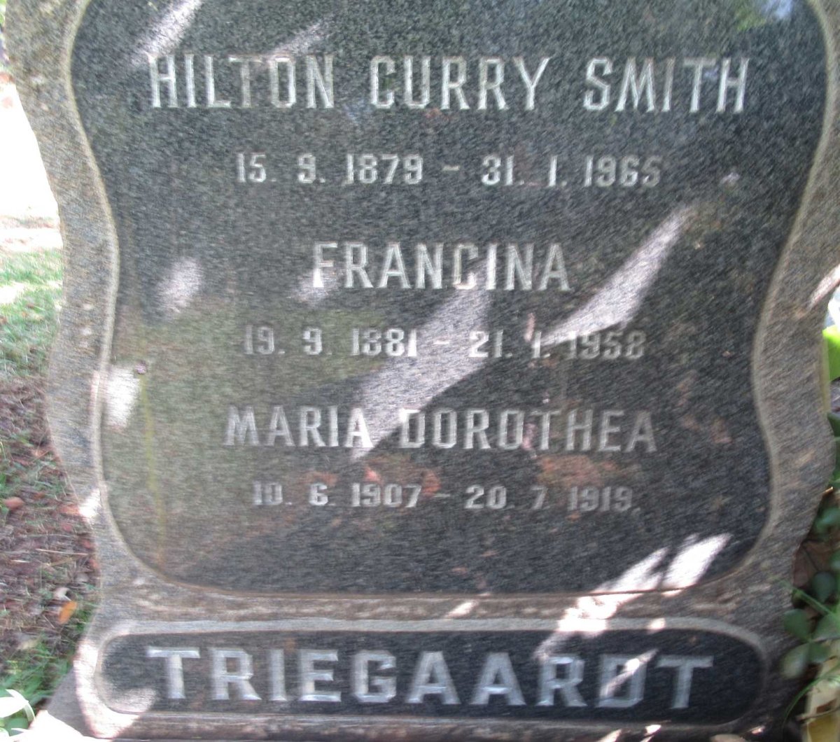 TRIEGAARDT Hilton Curry Smith 1879-1965 &amp; Francina 1881-1958 :: TRIEGAARDT Maria Dorothea 1907-1919
