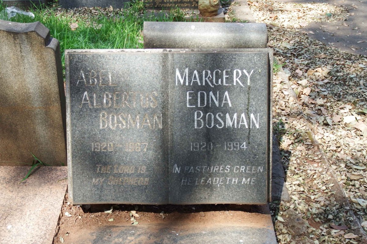 BOSMAN Abel Albertus 1920-1967 &amp; Margery Edna 1920-1994