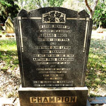 CHAMPION Arthur Fred -1954 & Elsie Elizabeth -1971 :: CHAMPION Leonard Bruce -1938 :: LEWIN Gertrude Olive nee CHAMPION -1950