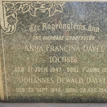 DAVEL Johannes Dewald Hattingh 1846-1970 & Anna Francina OCHSE 1847-1923