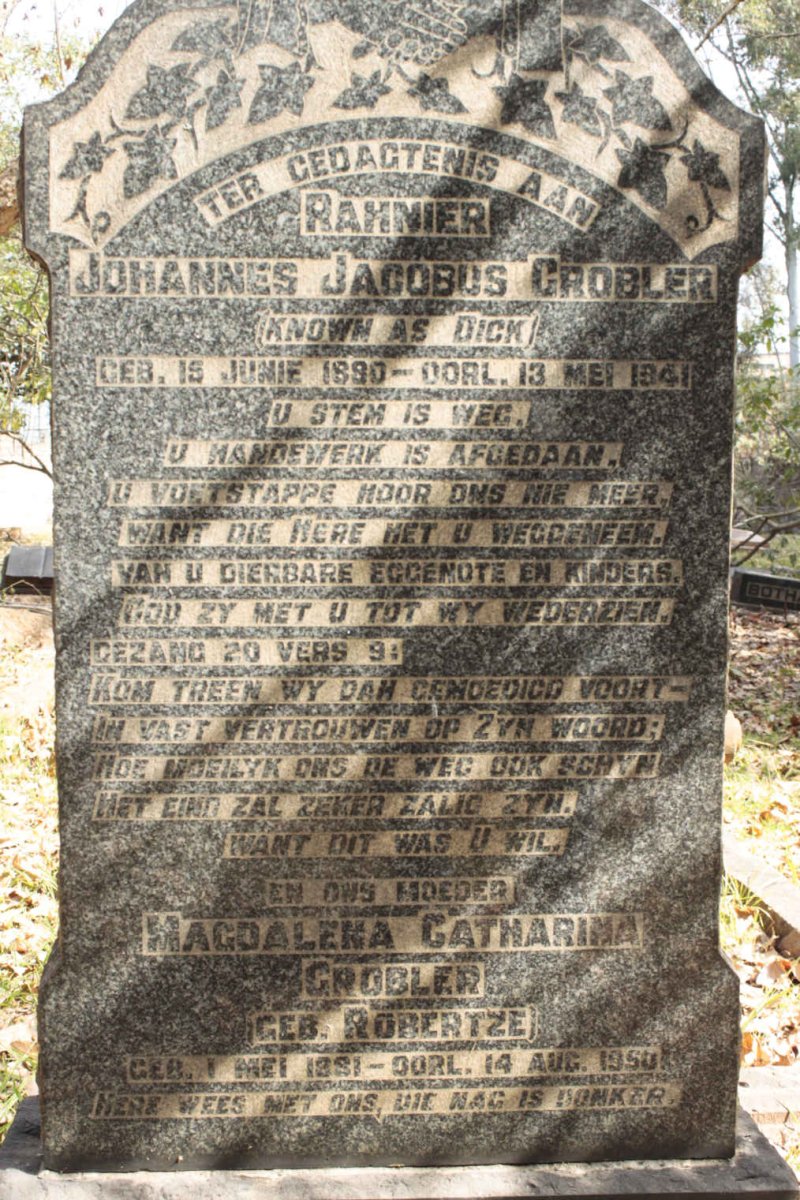 GROBLER Rahnier Johannes Jacobus 1880-1941 & Magdalena Catharina ROBERTZE 1881-1950