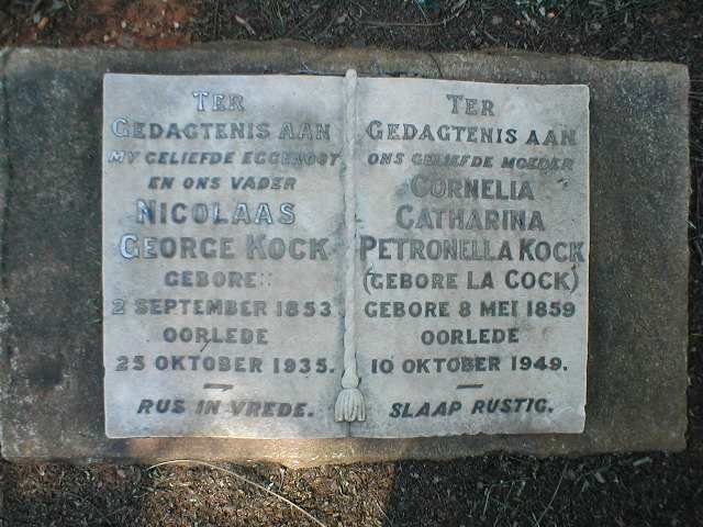 KOCK Nicholaas George 1853-1935 &amp; Cornelia Catherina LA COCK 1859-1949