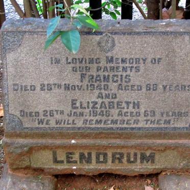 LENDRUM Francis -1940 &amp; Elizabeth -1946