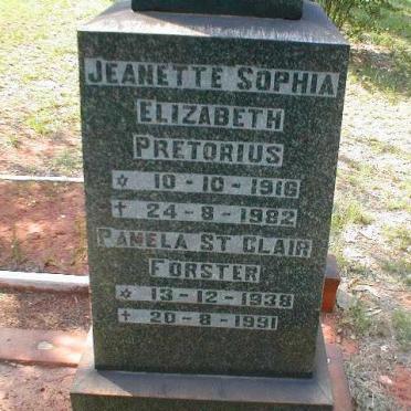 PRETORIUS Jeanette Sophia Elizabeth 1916-1982 :: FOSTER Pamela St. Clair 1938-1991