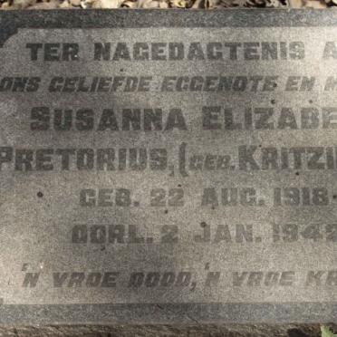 PRETORIUS Susanna Elizabeth nee KRITZINGER 1918-1942