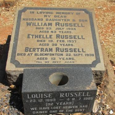 RUSSELL William -1934 &amp; Louise 1893-1985 :: RUSSELL Ethelle -1937 :: RUSSELL Bertram -1930