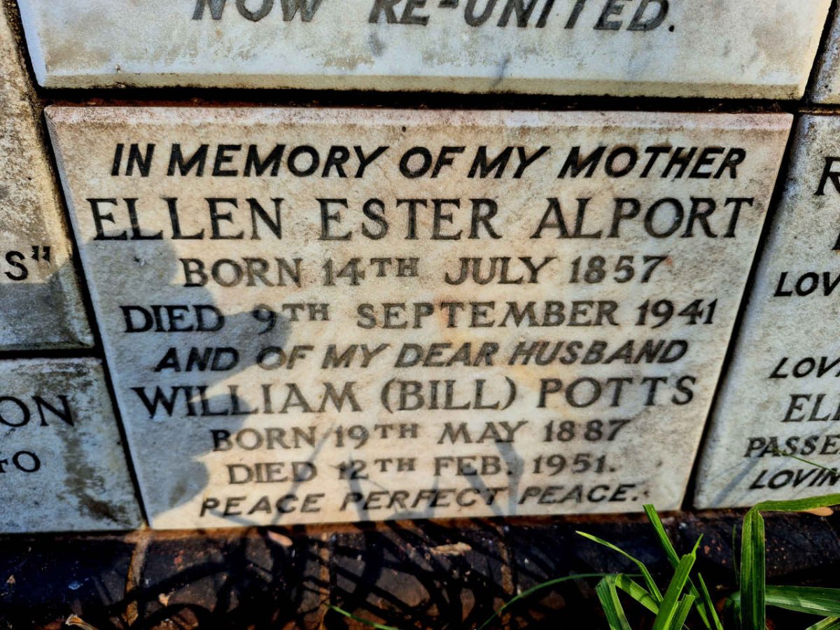 ALPORT Ellen Ester 1857-1941 :: POTTS William 1887-1951